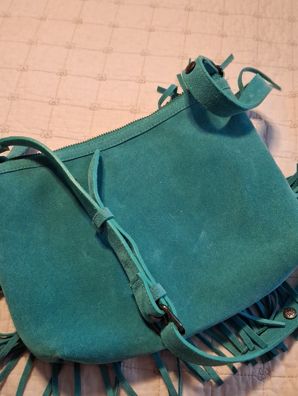 Miranda Lambert Idyllwind Teal Fringe Crossbody Bag with Adjustable Strap by - Picture 5 of 6